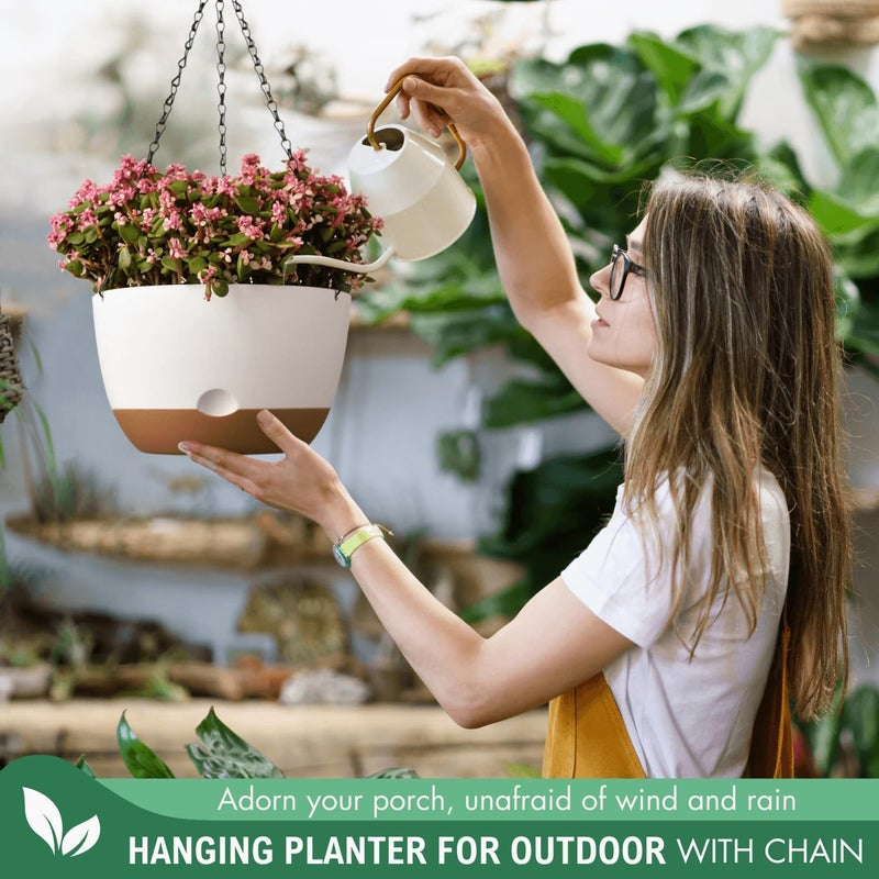 TIMOSUKI 10 Inch Hanging Planters for Indoor Plants,Set of 2 Hanging Pots for Plants with Self-Watering, Outdoor Hanging Plant Pot with Drainage and 2 Kinds of Baskets Hangers for Home Decor and Garden - Image 3
